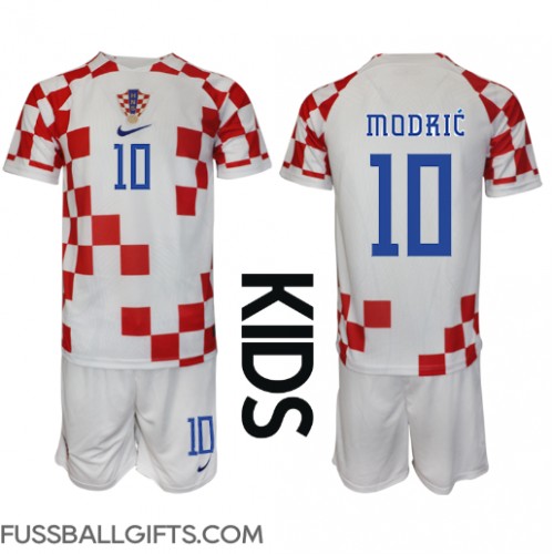 Kroatien Luka Modric #10 Fußballbekleidung Heimtrikot Kinder WM 2022 Kurzarm (+ kurze hosen)